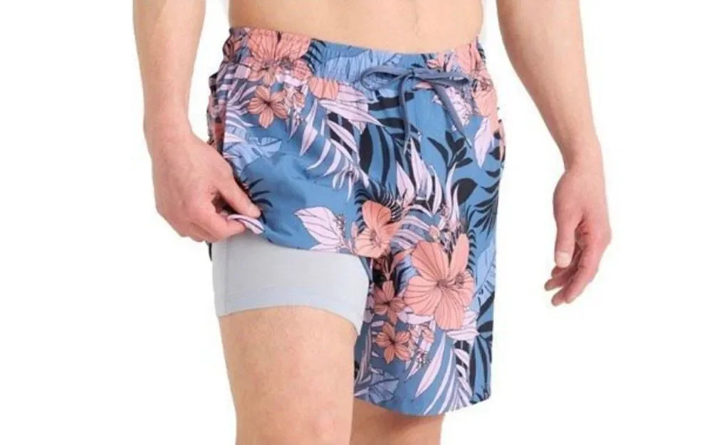 SAXX Oh Buoy 7” 2N1 BallPark Pouch Swim Trunks Hibiscus Jung Small